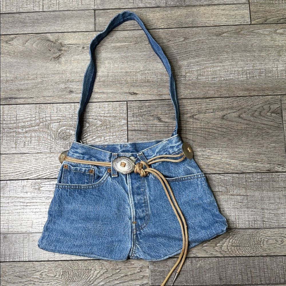 Vintage Levi Shoulder Handmade Bag with Rope Detail